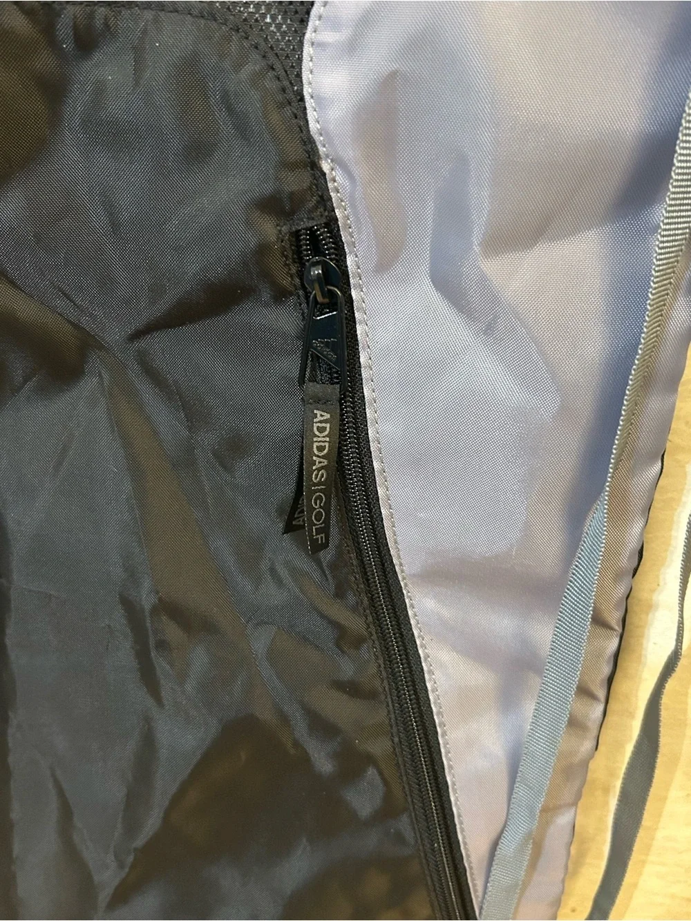 NWT- adidas Black and Light Gray Drawstring Backpack with Front Zip Pocket